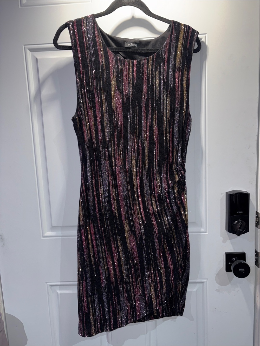 Eclipse Sleeveless Glitter Stripe Shift Dress - Black, Pink & Gold